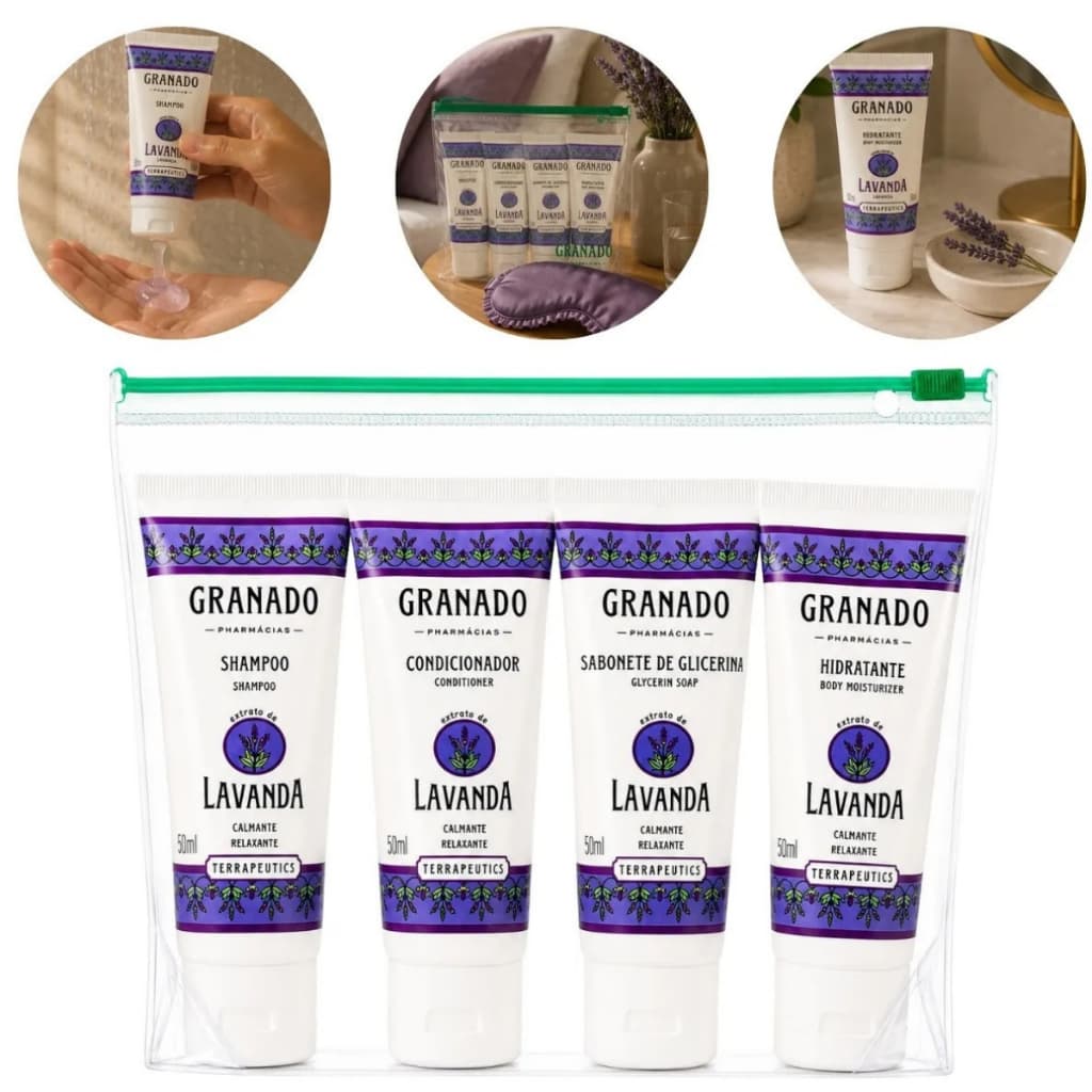 Kit Granado Shampoo Condicionador Sabonete Hidratante Lavanda 50ml