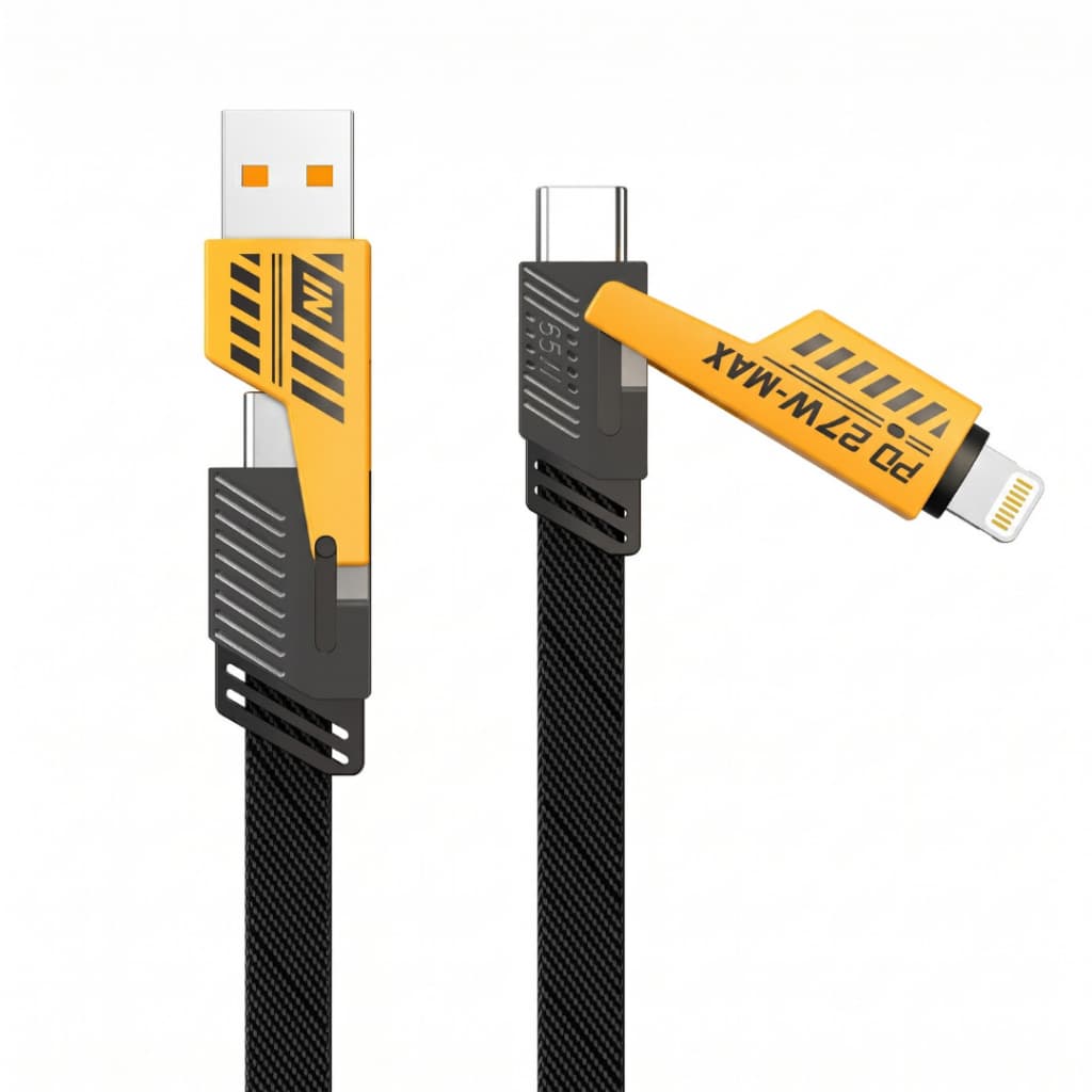 Cabo 4 em 1 Multifuncional Anti-Nó Flat Wire Carregador Rápido 65W Para iPhone Android Notebook PC 1 Metro