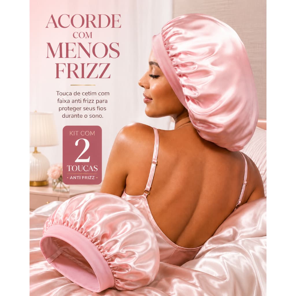 Kit 2 Toucas De Cetim Faixa Larga Para Dormir Antifrizz Proteção Cabelo Cacheado Crespo Ondulado
