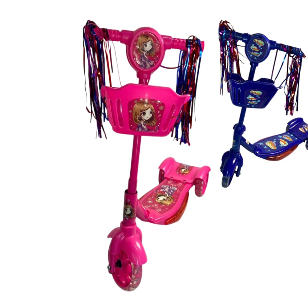 Patinete Infantil 3 Rodas Dobrável com Som, Luz e Rodas Brilhantes – Rosa ou Azul | Inmetro