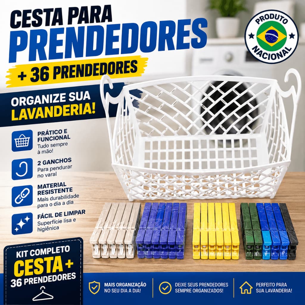 Cesta de Grampos p Roupas Cesta Multiuso de Plástico com 36 Grampos