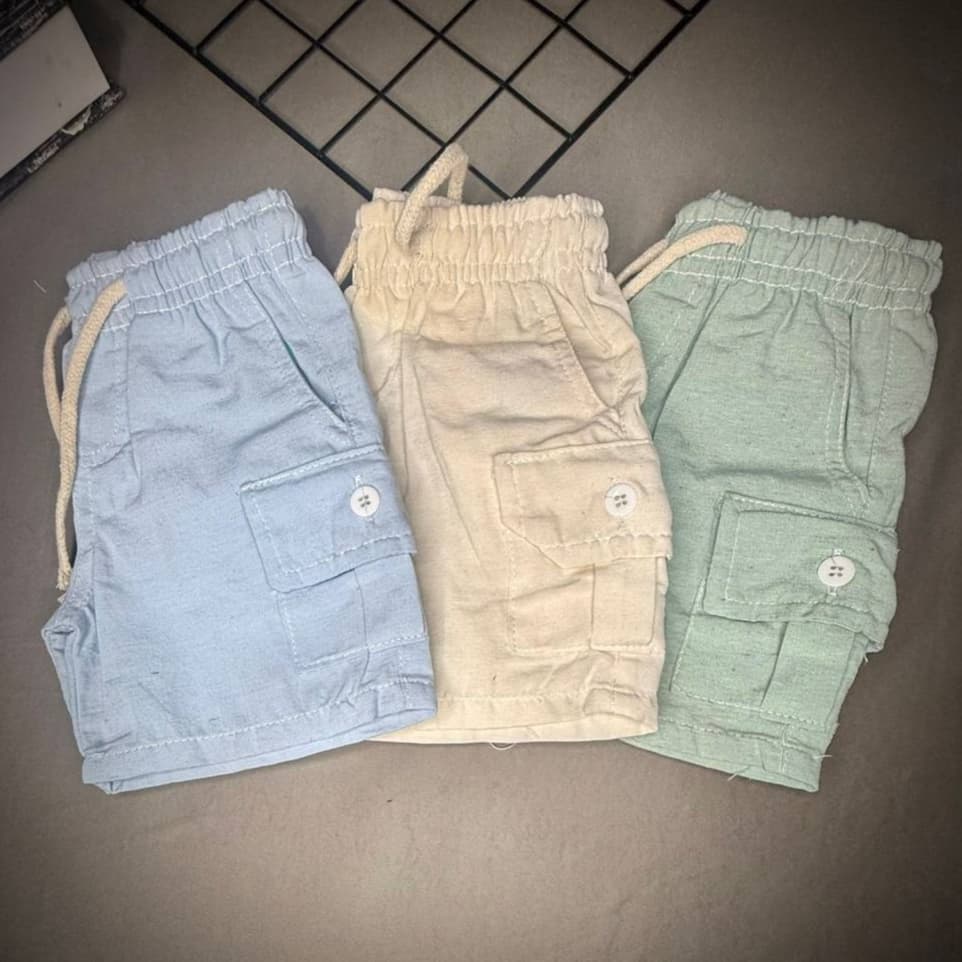 Kit 2 Bermudas Cargo Linho Infantil Menino Premium Short Sarja Linho