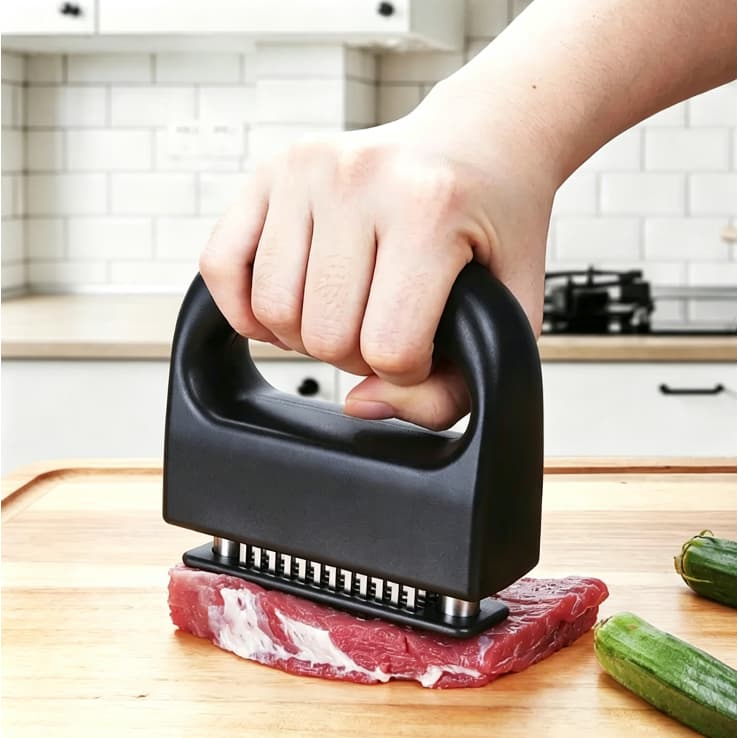 Amaciador de Carne 48 Laminas de Aco Inoxidavel para Bife Porco Frango Utensilio de Cozinha Pesado Cor Preta
