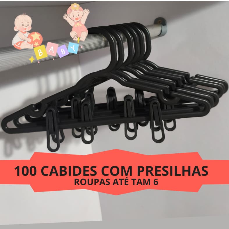 100  CABIDES COM PRESILHAS INFANTIL (conhecido como cabide saia)
