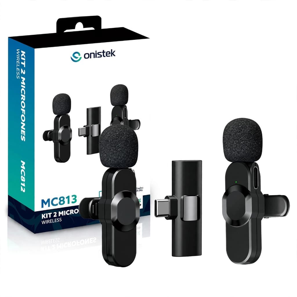 Kit 2 Microfones Lapela Sem Fio Wireless Type-C Onistek Entrevista Vlog Youtube Celular Android Receptor