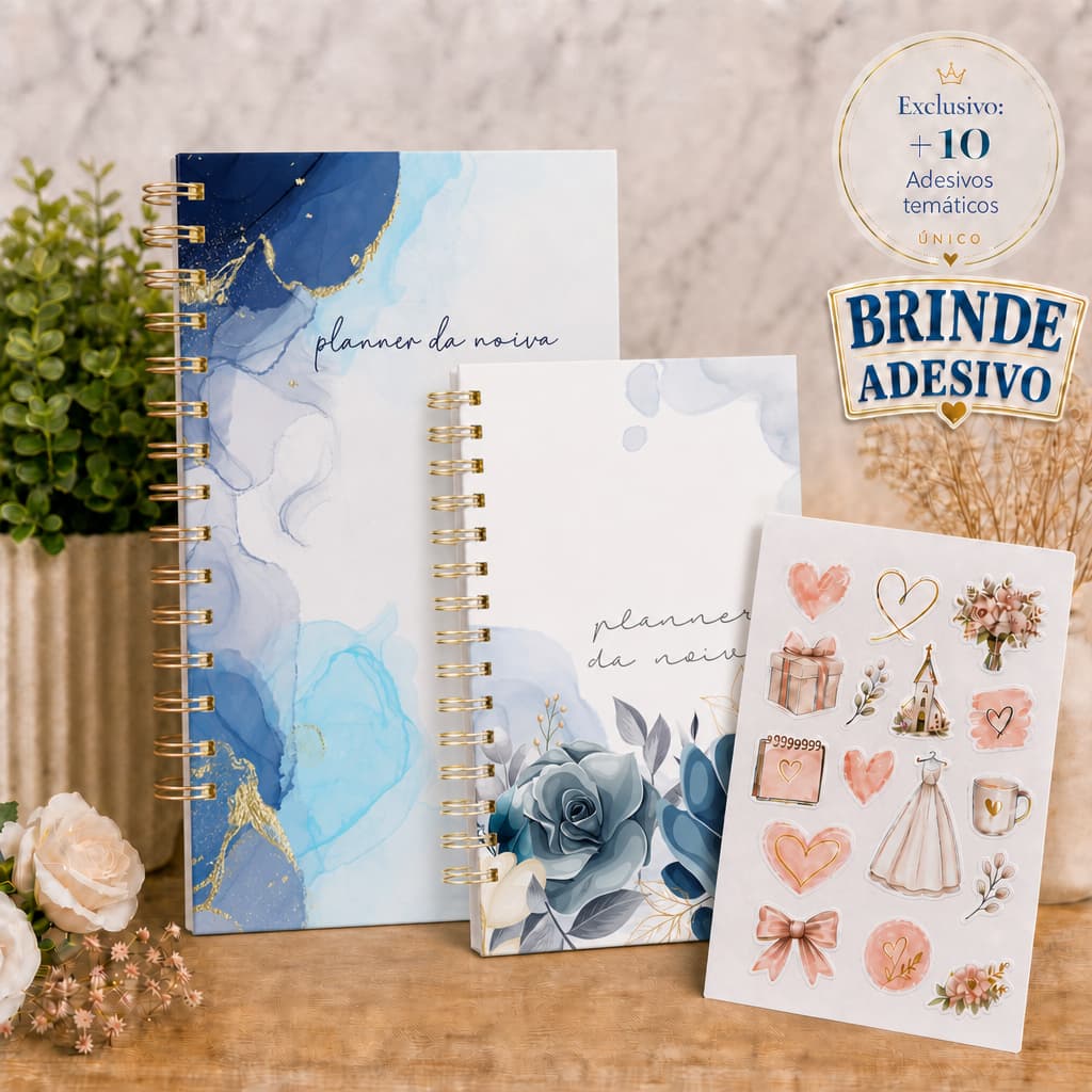 Planner da Noiva Azul Royal Flores 298 Páginas Agenda Casamento 298 Páginas Personalizado Checklist Organização
