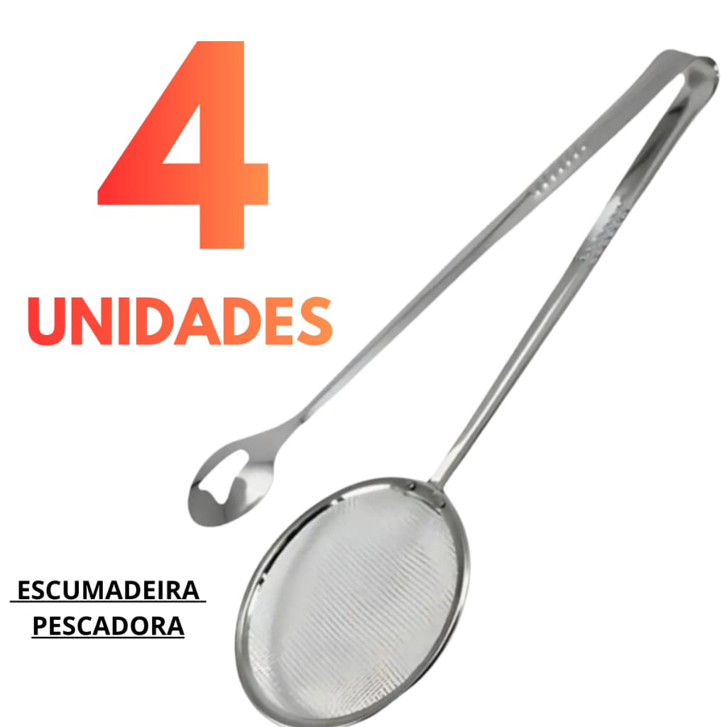 Escumadeira Pescadora Inox 2 em 1 para Fritura com Pegador e Peneira Multiuso Cozinha Profissional