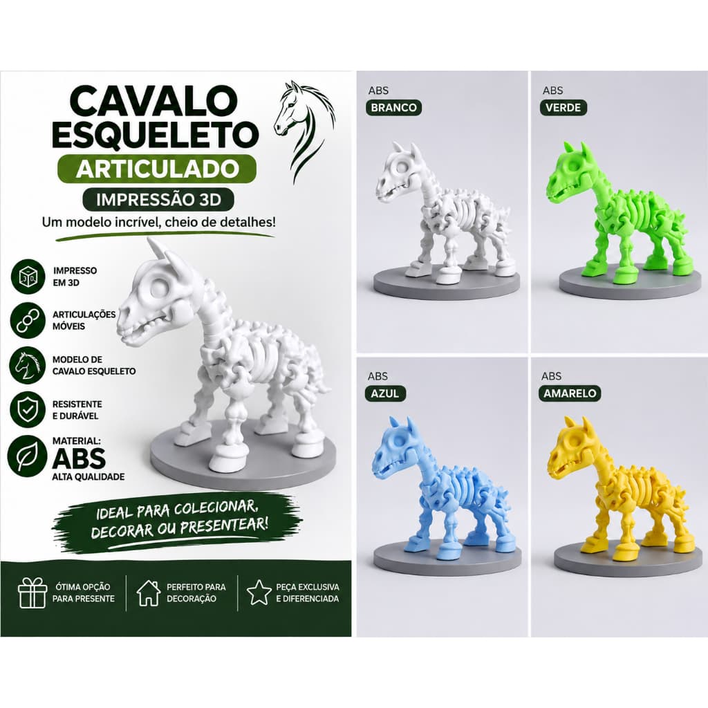 Cavalo Esqueleto Articulado 3D | Móvel | Decoração e Coleção | Cavalo | Horse