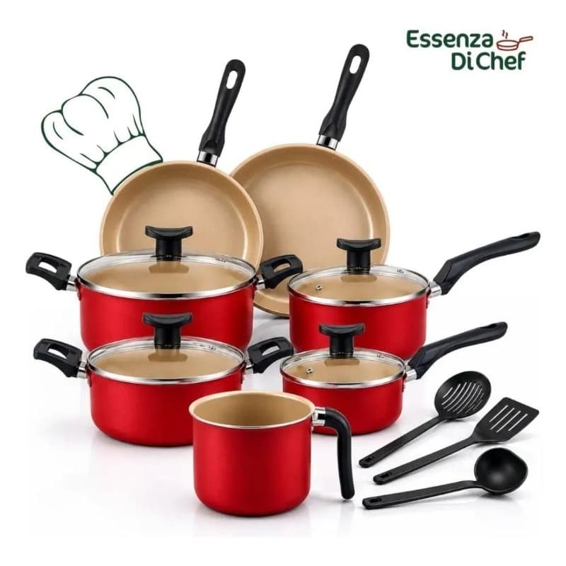 Conjunto Panelas Antiaderente 10 Peças Teflon Várias Cores Rose