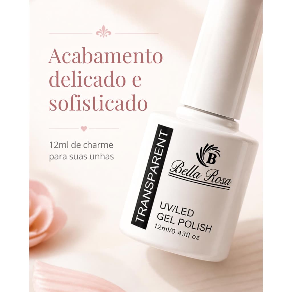 Esmalte em Gel Bella Rosa Renda Fundo Realista 12ml para Unhas