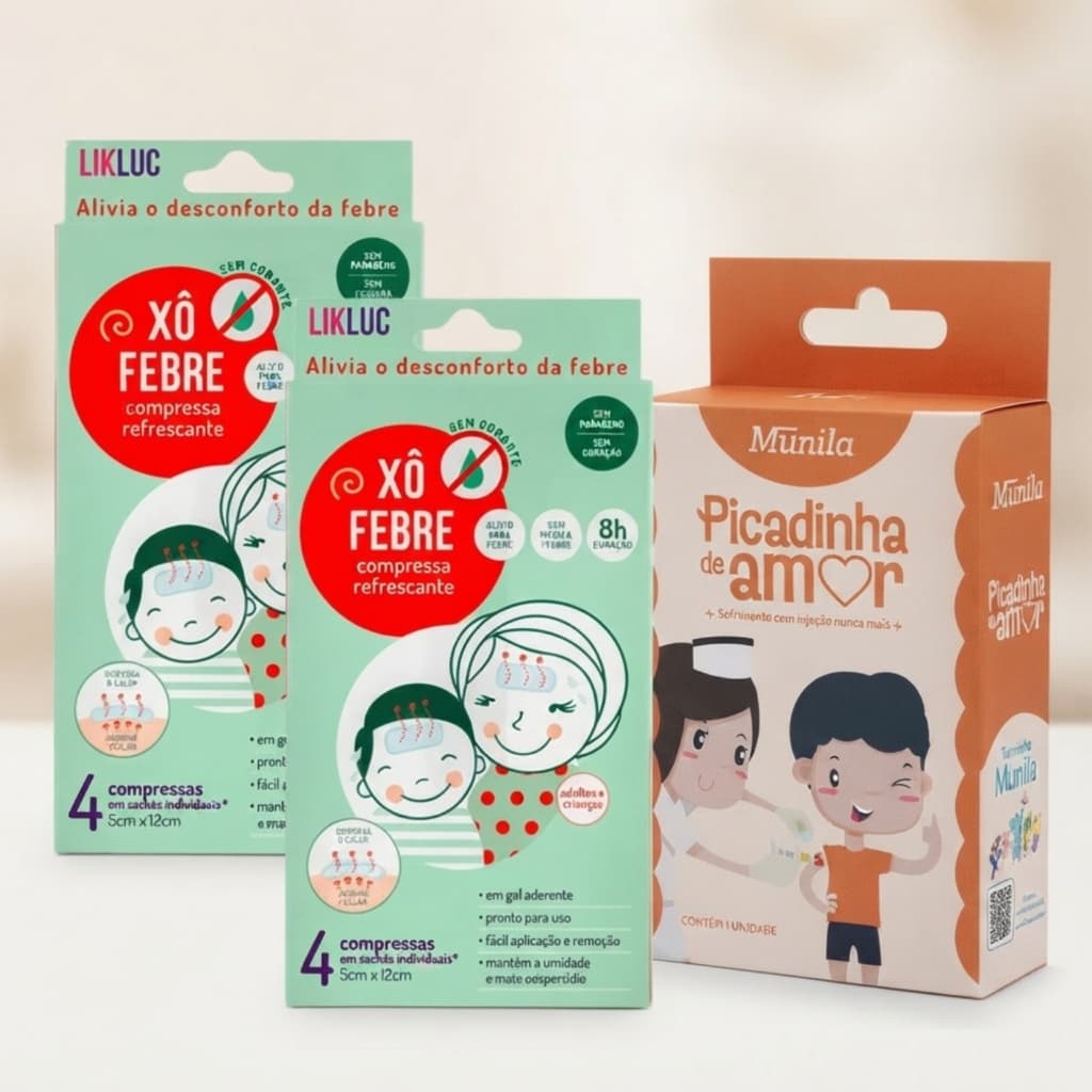 Kit Vacina Picadinha de Amor com Xô Febre 8 Unidades Compressas Refrescantes Infantil para Bebês e Crianças