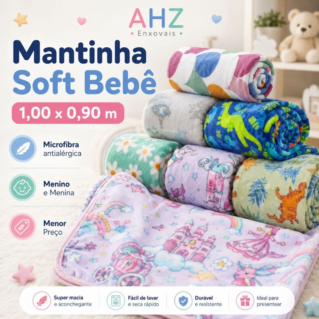 Manta Soft Bebê Infantil Cobertor 1,00x0,90 Microfibra Antialérgica Menino Menina