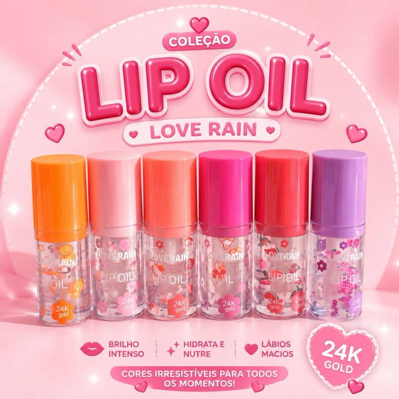 Gloss Labial Love Rain Oil 24K Gold Hidratação Brilho Labial Lip Oil Efeito Gloss Hidratante