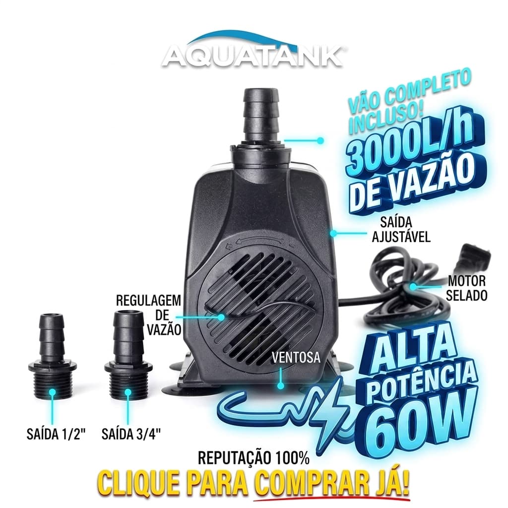 Bomba P/ Aquário E Fonte Aquatank SB-3000 Submersa 3000 L/h