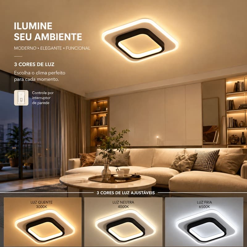 Luminária De Teto Led Bivolt 3 Cores Decoração Minimalista Moderno Pendente Lustre Plafon para Sala Quarto Ceiling Light