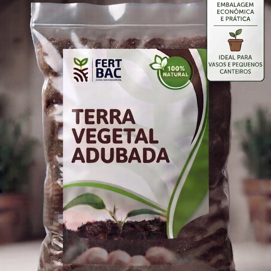 Terra Vegetal Adubada FertBac Premium Pronta Para Uso Hortas Plantas Jardins Flores Vasos Hortaliças