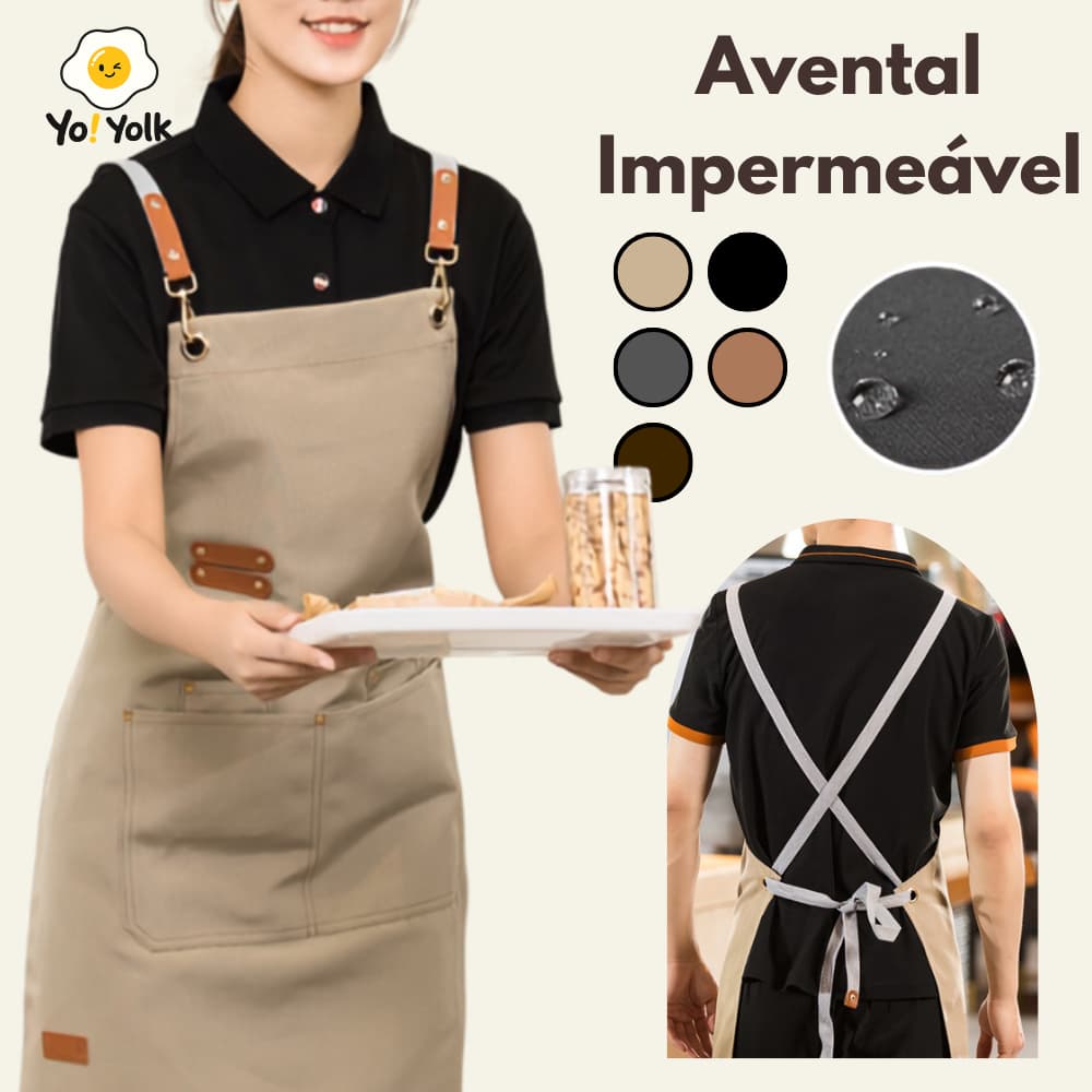 Avental Unissex Cozinha Profissional Impermeável Dois Bolsos Frontal Ajustável | Modelo Alças Cruzadas
