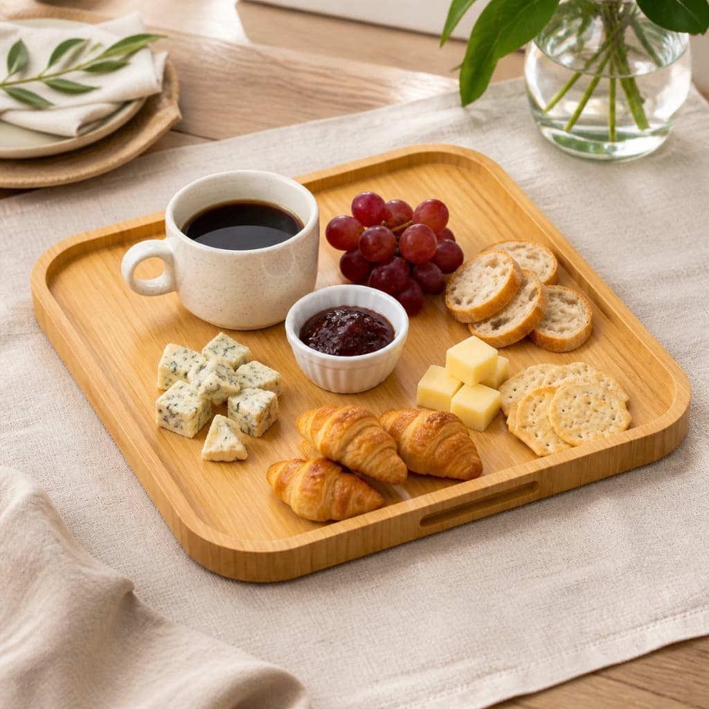 Bandeja Quadrada De Bambu 30cm Tuut | Petisqueira Multiuso Para Frios, Churrasco, Tábua, Travessa, Mesa Posta
