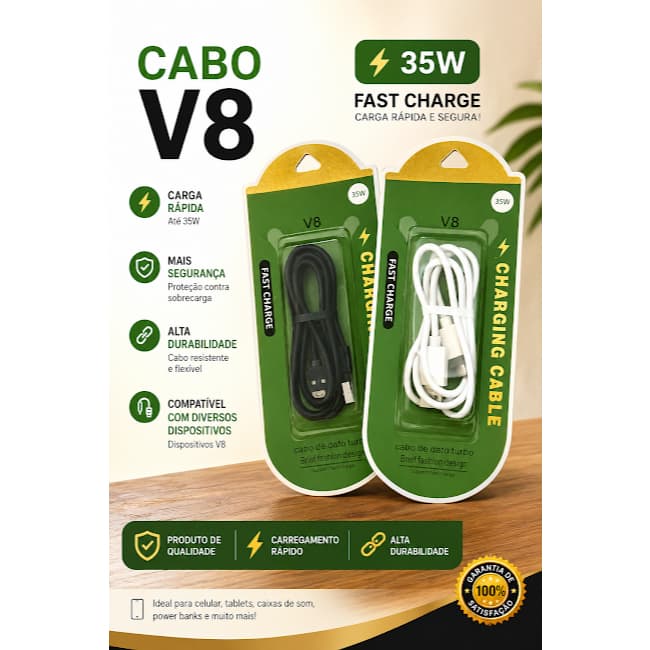 Cabo Usb 35w Turbo carregadores V8 ou Tipo C ou Lightning Turbo
