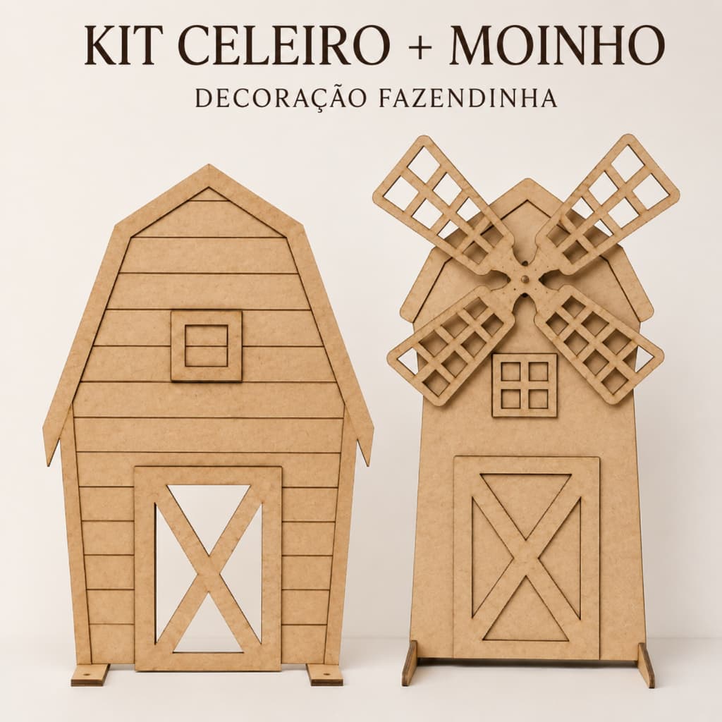 New Kit 2 Painéis em MDF CELEIRO + MOINHO FAZENDINHA Fundo de Festas e Ensaios Fotográficos Full Novidade