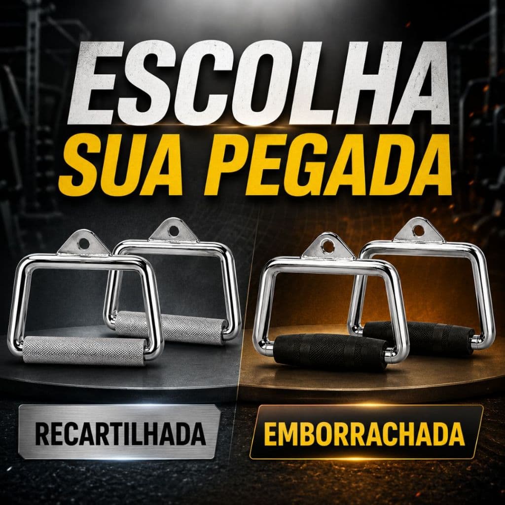 Par Puxador Estribo Crossover MIG Profissional Polia Pulley Academia Recartilhado ou Emborrachado Bíceps Tríceps