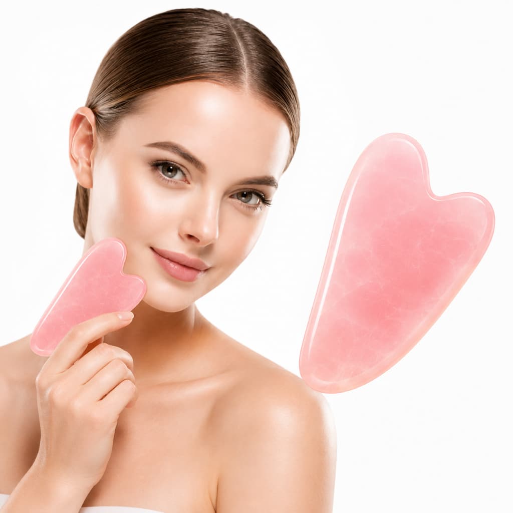 Placa Massageadora Facial Pedra De Jade Gua Sha Rosa Acessorio Para Skincare