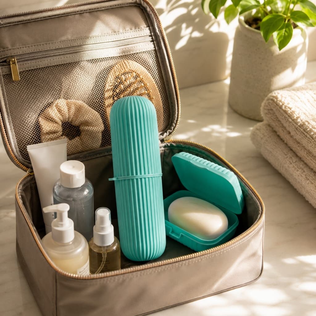 Kit Viagem Porta Escova de Dente com Tampa + Saboneteira com Trava Plasútil Higiene Pessoal Portátil