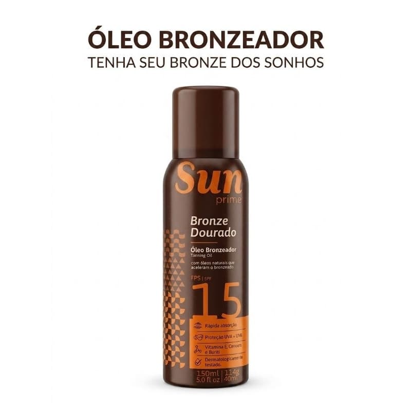 ÓLEO BRONZEADOR SUN PRIME FPS 15 MY HEALTH – BRONZE DOURADO ILUMINADO E ILUMINADOR (150ML)