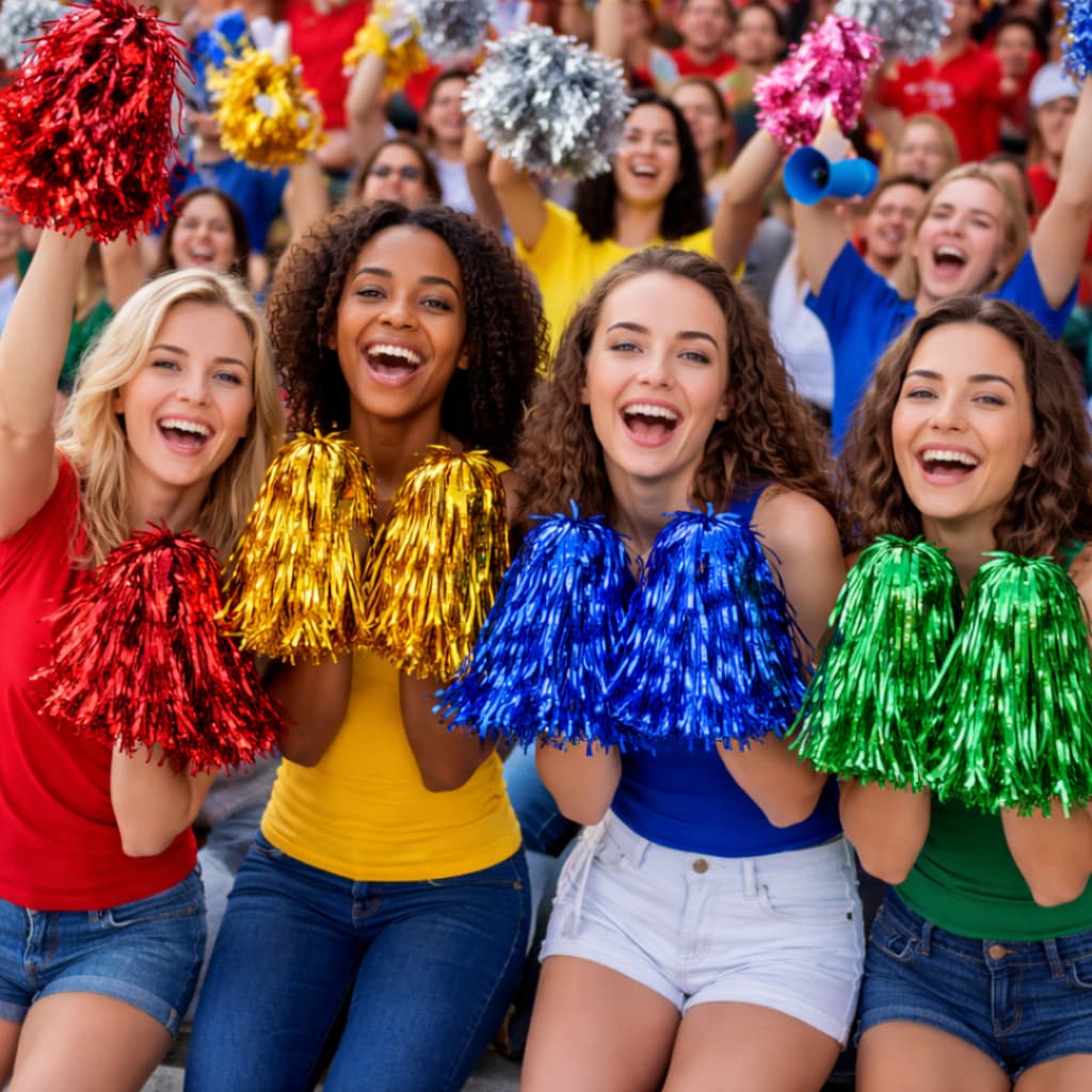 Kit Pompom Metalizado Líder Torcida Festa Gincana Cheerleader Animador Várias Cores
