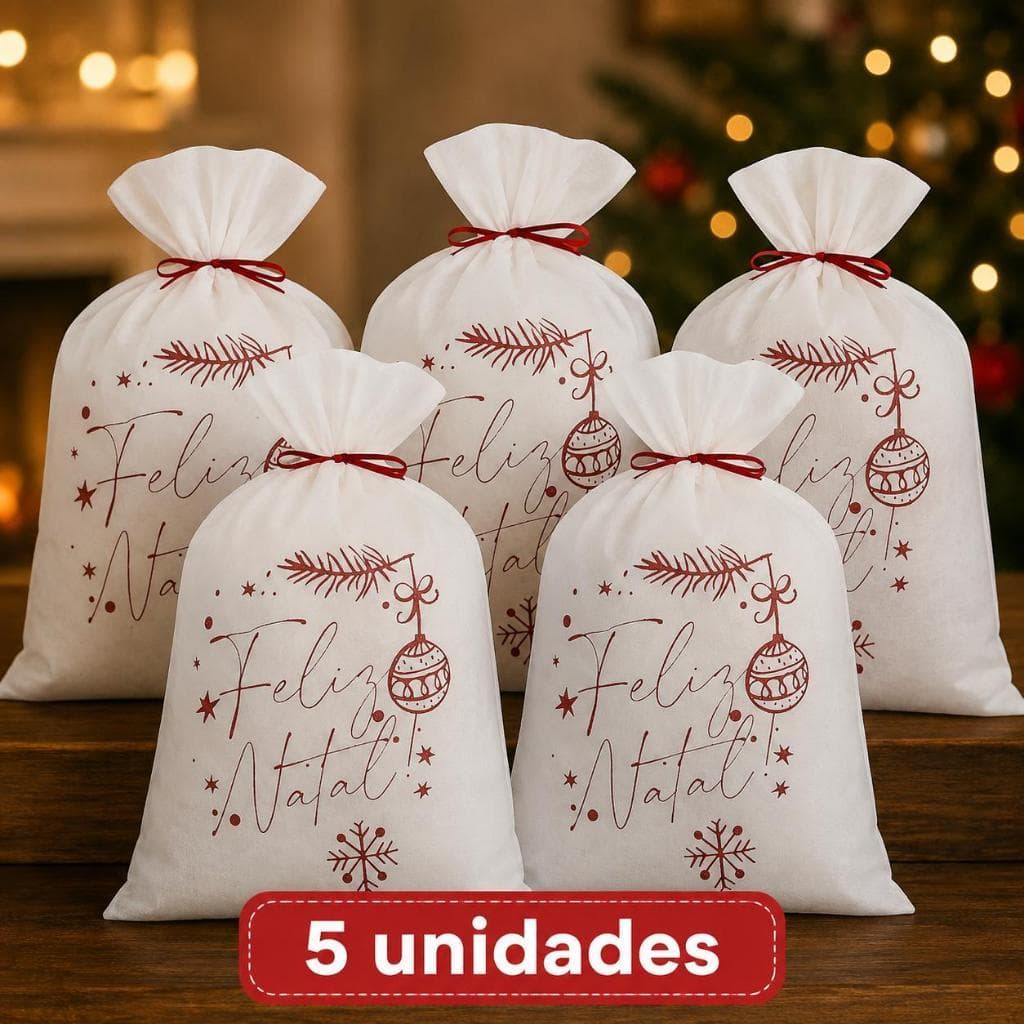 5 Sacolas de natal embalagem presente feliz natal com fita de cetim