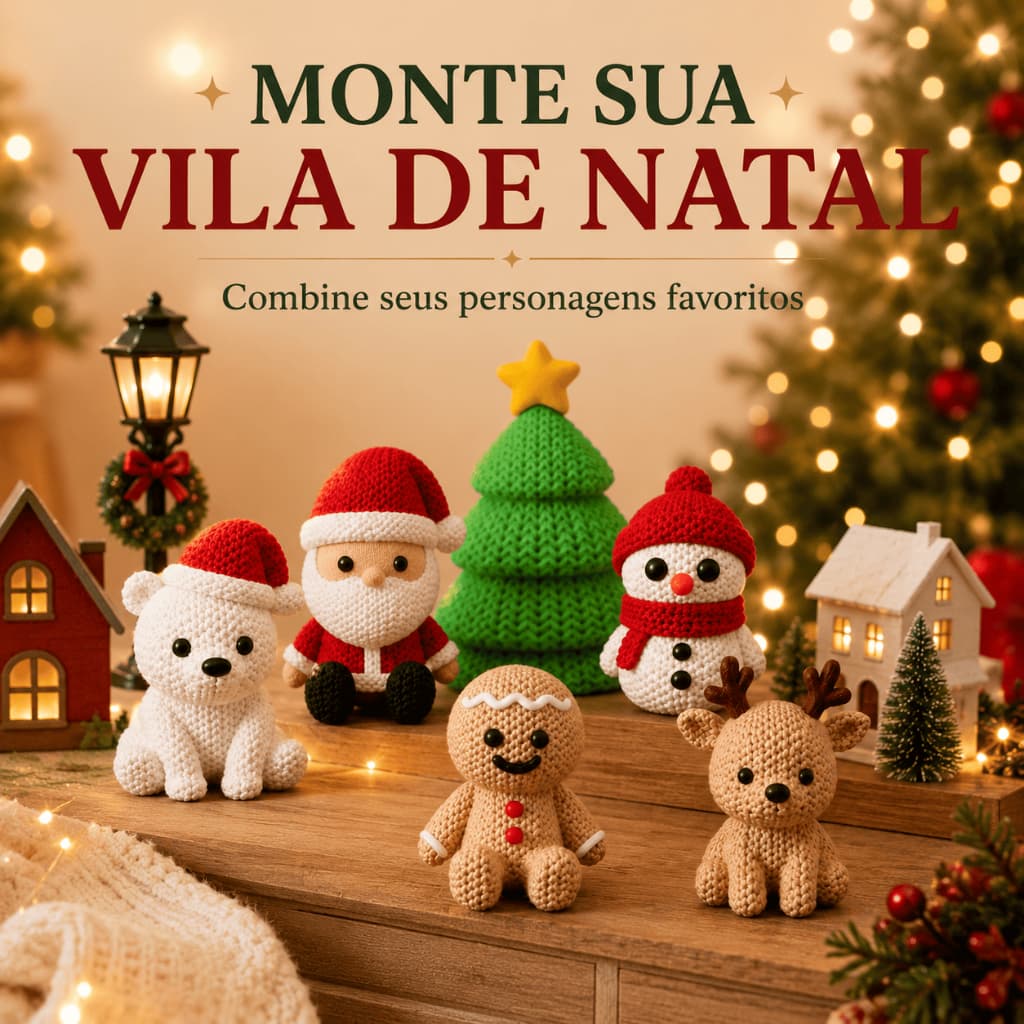 Enfeite de Natal Personagens Natalinos Efeito Crochê Papai Noel Rena Boneco de Neve Decoração