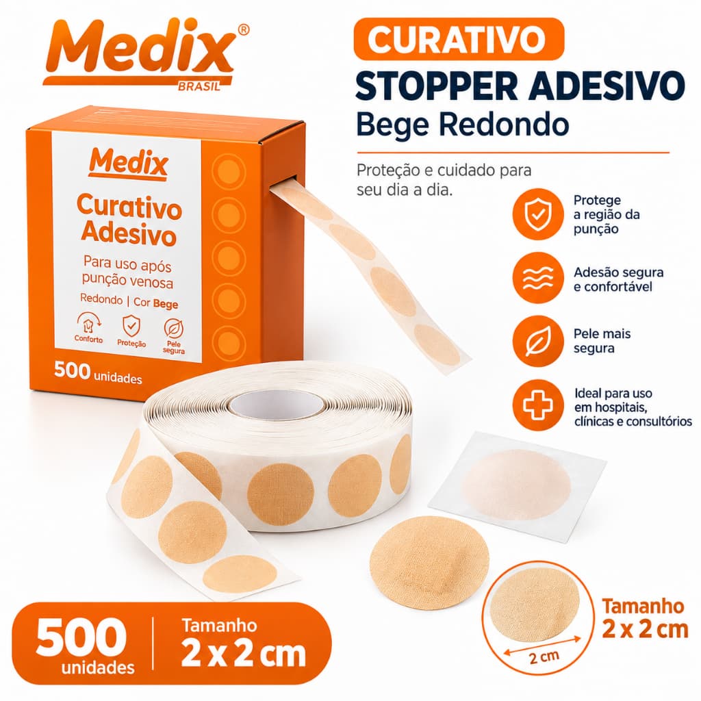 CURATIVO STOPPER ADESIVO BEGE REDONDO C/500 UN - MEDIX