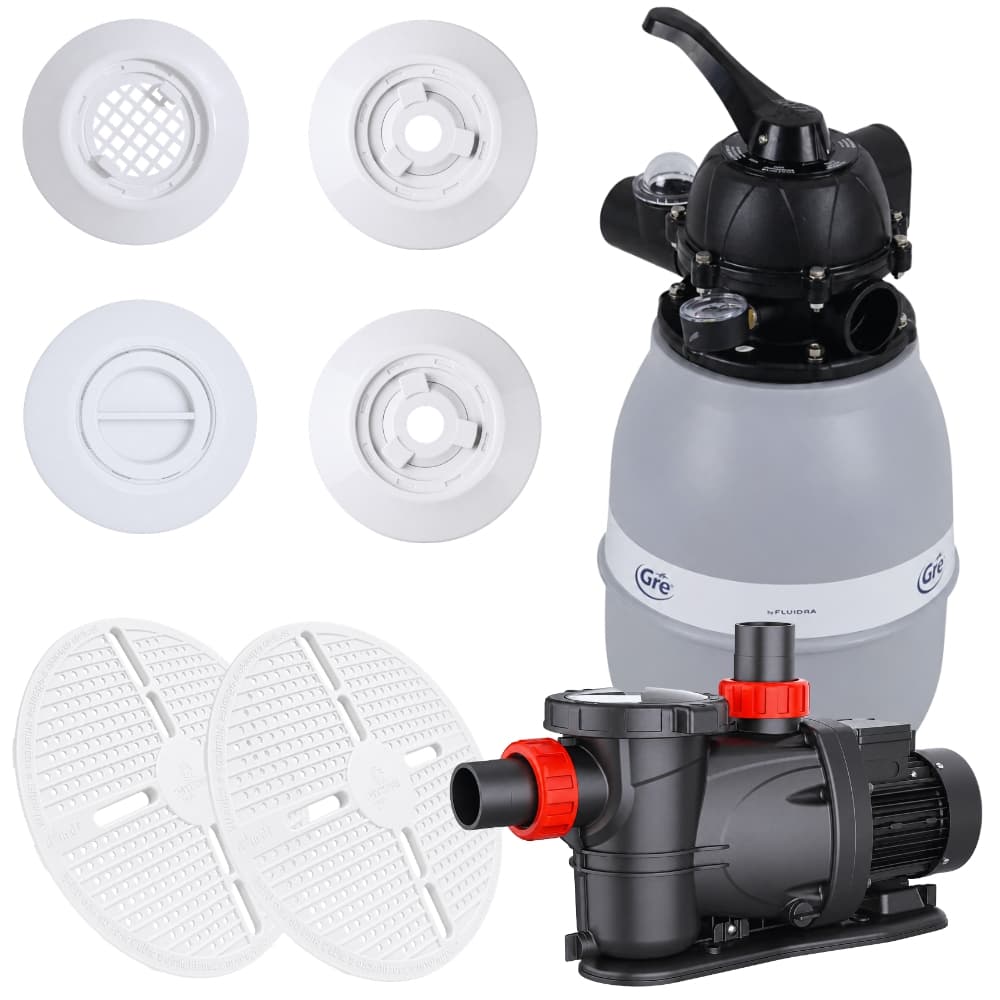 Kit Completo Piscina Filtro Veico GRE200 Bomba Lepono 1/4cv Aspiração Retorno Quebra-Ondas Drenos