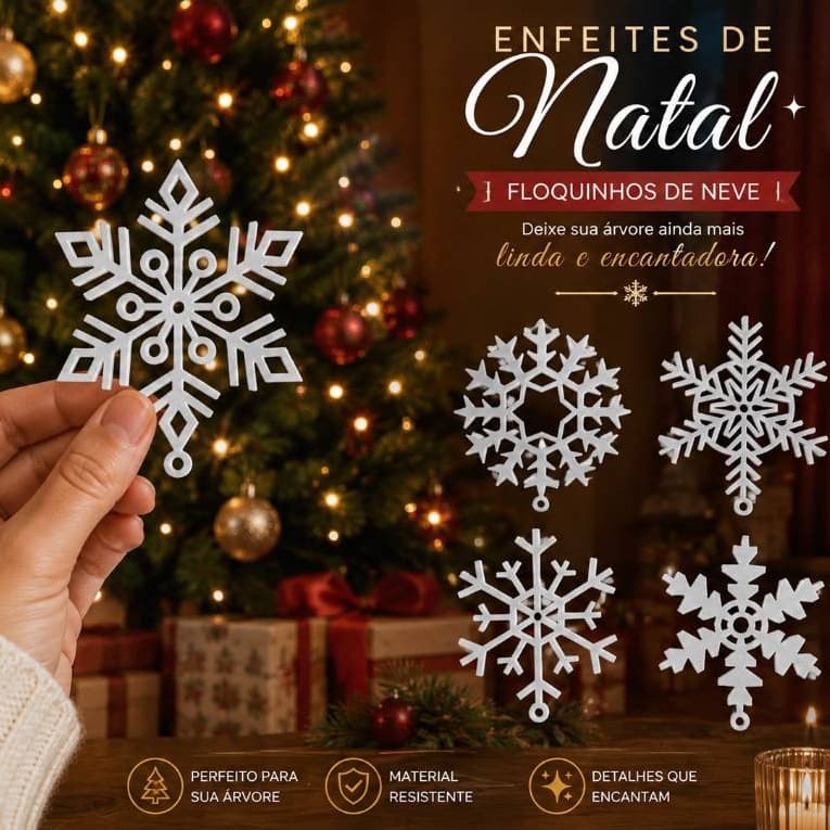 KIT 5 FLOCOS DE NEVE DECORATIVOS PARA ÁRVORE DE NATAL FESTAS ENFEITES E DECORAÇÃO