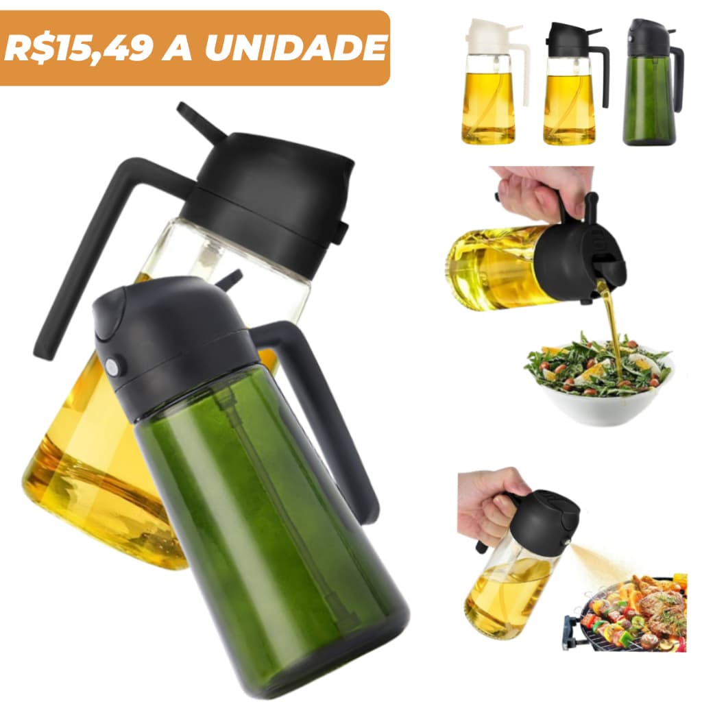 Kit 2 Galheteiro Spray Borrifador Dosador 2 em 1 Para Azeite Vinagre Oléo Vidro Vinagreiro Azeiteiro Cozinha 500ML