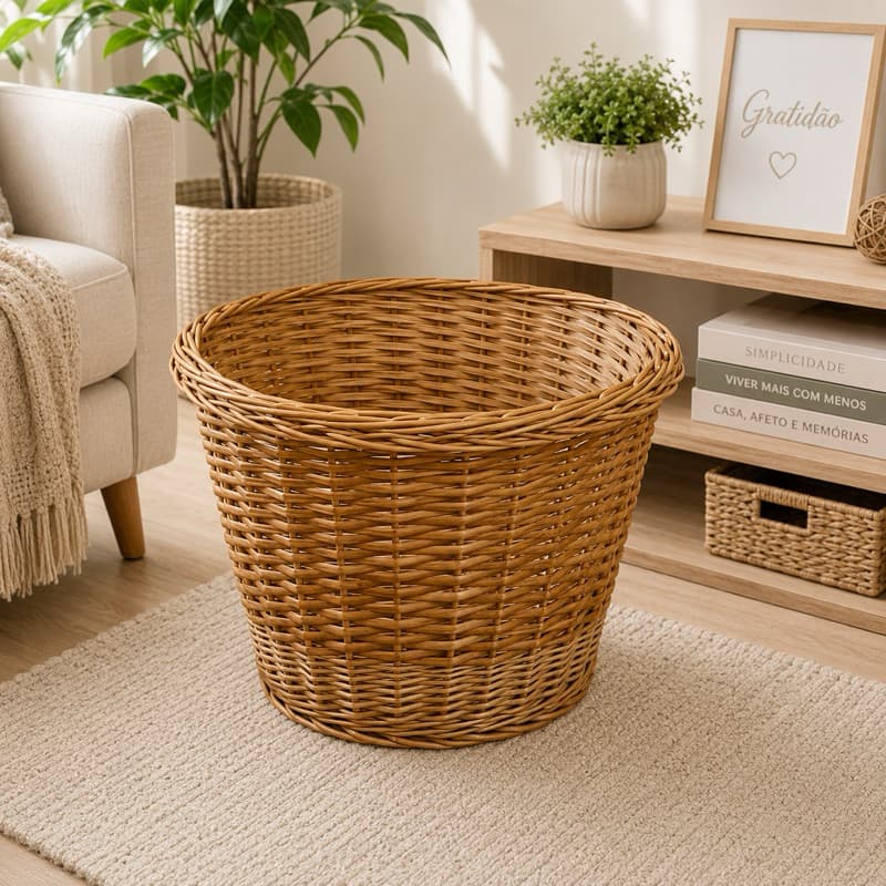 Cachepô 42x36x36 em Vime Natural Envernizado Feito à Mão (Decoração | Enfeite | Flores)