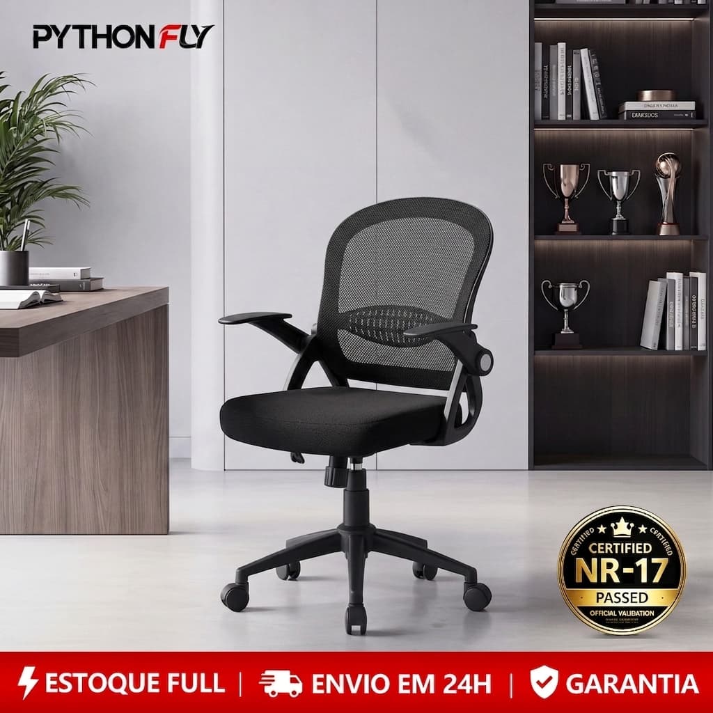Cadeira De Escritório Ergonômica Giratória Tela Mesh Braços Dobráveis Suporta Até 150kg Home Office
