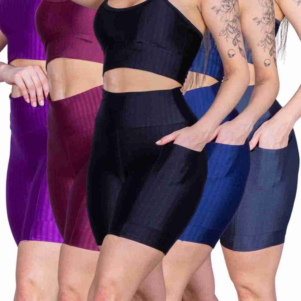Kit 5 Bermuda 3D com Bolso Feminina Cintura Alta Fitness Academia Treino