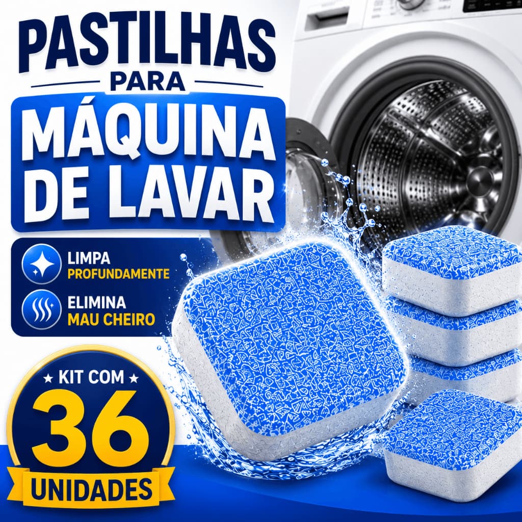 Pastilhas Limpeza Máquina de Lavar Efervescente Antibacteriana Remove Sujeira e Odor