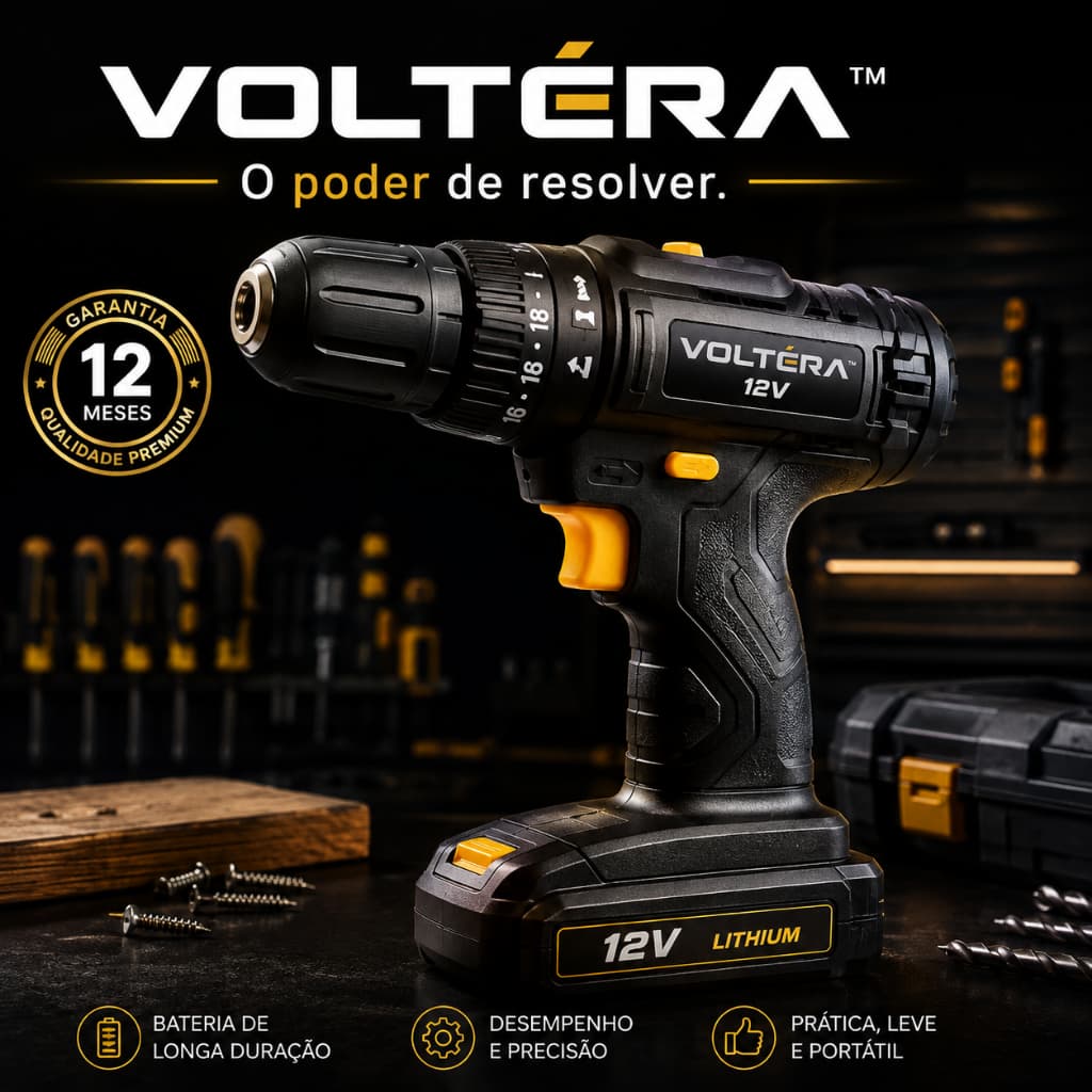 Parafusadeira Furadeira Bateria 12V Portátil Recarregável Uso Residencial Profissional VOLTÉRA™