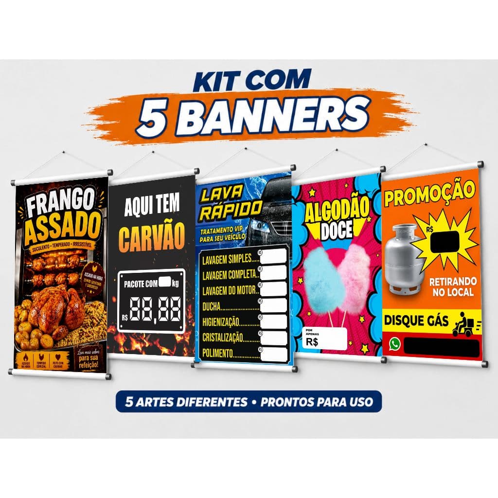 Kit com 5 Banners Comerciais – Artes Prontas para Impressão 18