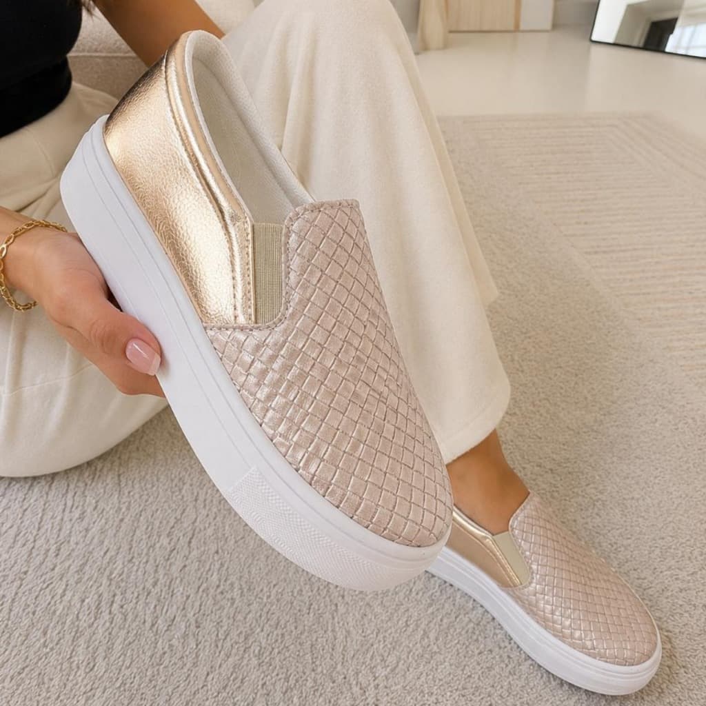 Sapatênis Feminino Slip On Flatform Tressé Elástico Leve Confortável Premium
