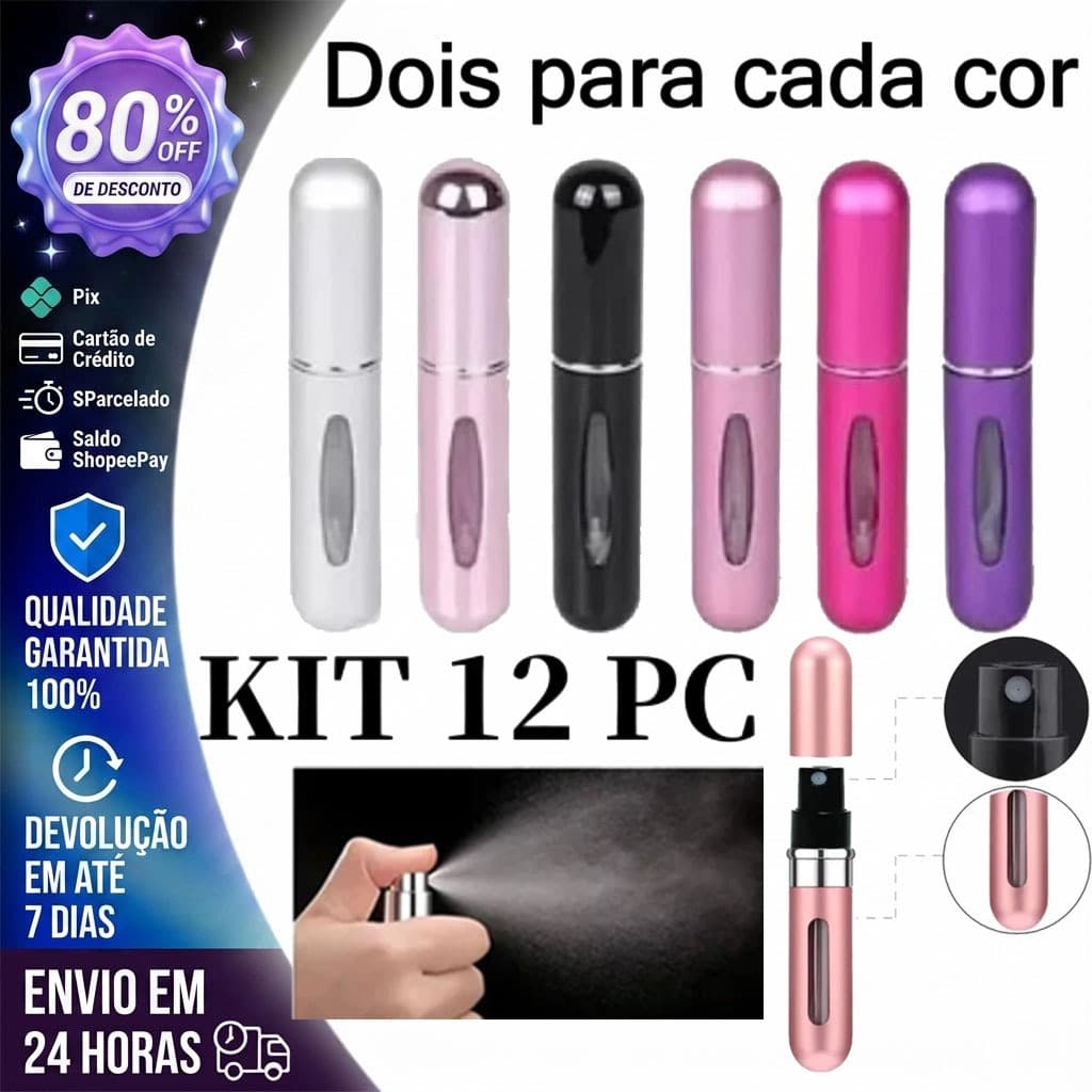 KIT 12 Pcs Porta Perfume Recarregavel Portatil Spray 5ml