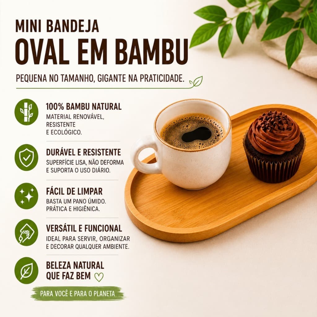 Kit Mini Bandeja Travessa Oval 24cm Bambu Pires Café Chá Mesa Cafeteria Petisqueira Multiuso Casita