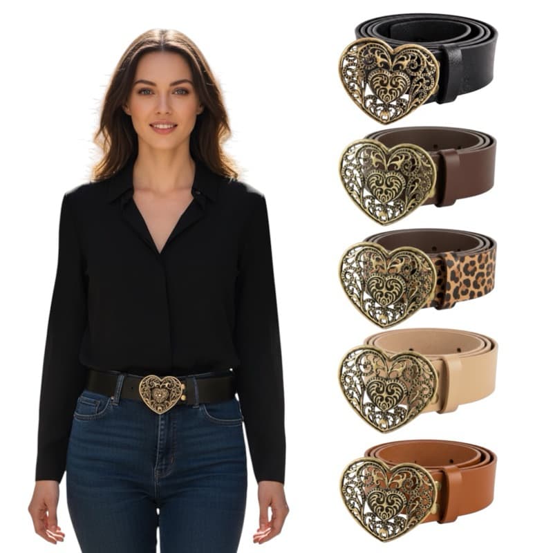 Cintos Femininos Coração Ouro Velho Couro Sintético Largura 3,5cm Lançamento Envio Rápido - Vitoria