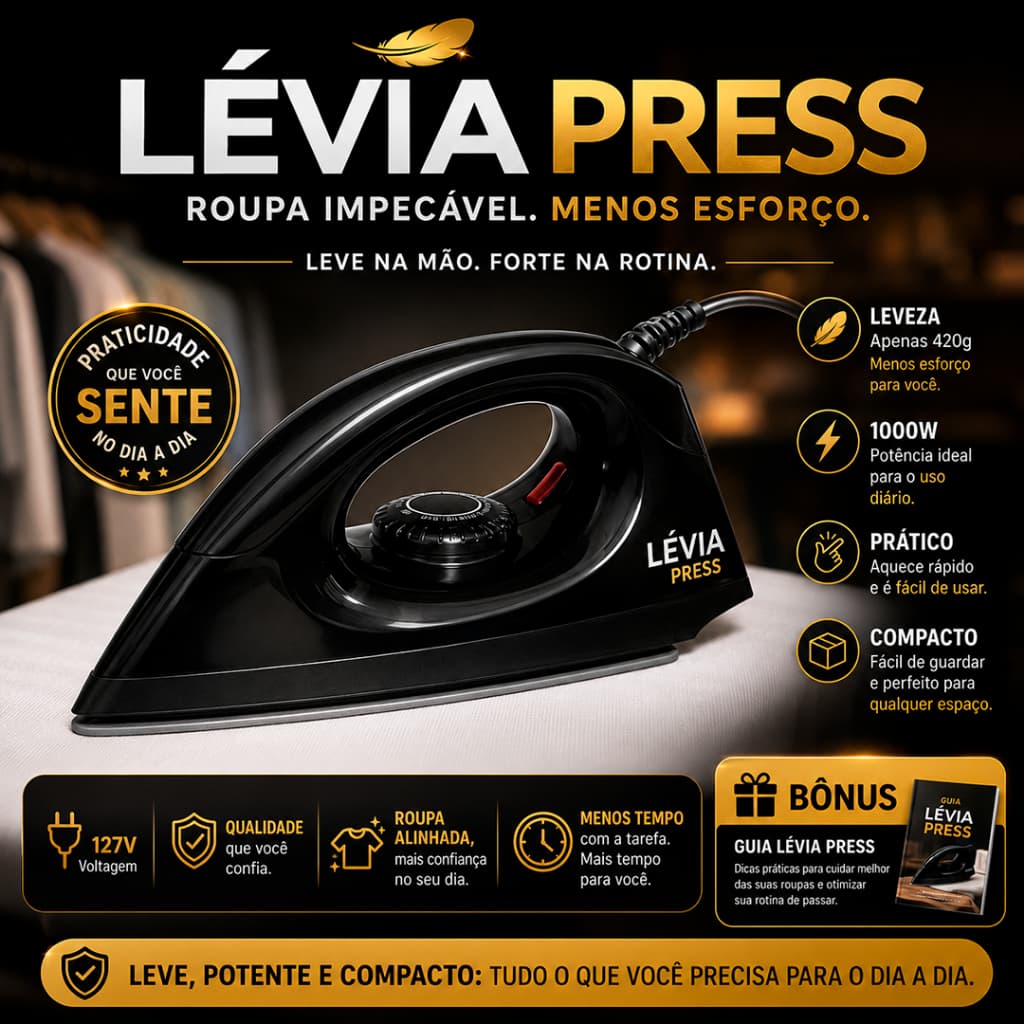 Ferro de Passar Roupa Lévia Press 127V 1000W Leve 420g Ergonômico Compacto