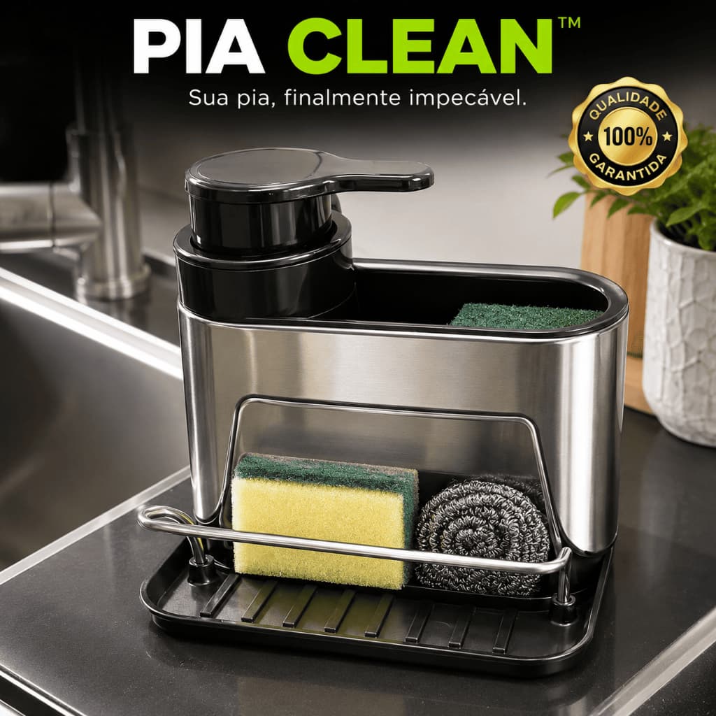 Organizador de Pia Cozinha PiaClean Porta Detergente Esponja Suporte Aço Inox