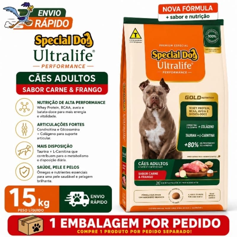 Ração Special Dog Adulto Performance Ultralife Gold Cães Adultos Carne e Frango 15Kg