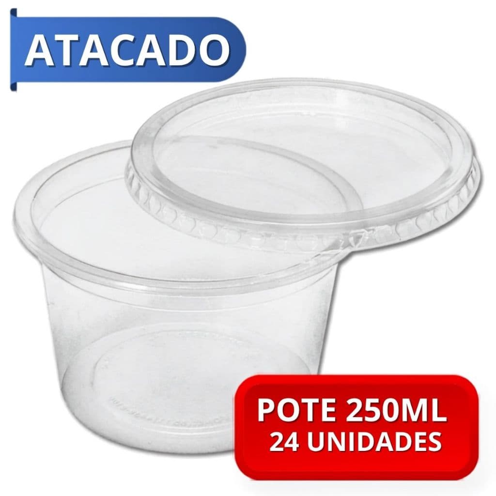Pote para Bolo Redondo 250ml Potinho Atacado 24un Freezer e Microondas Descartavel com Tampa