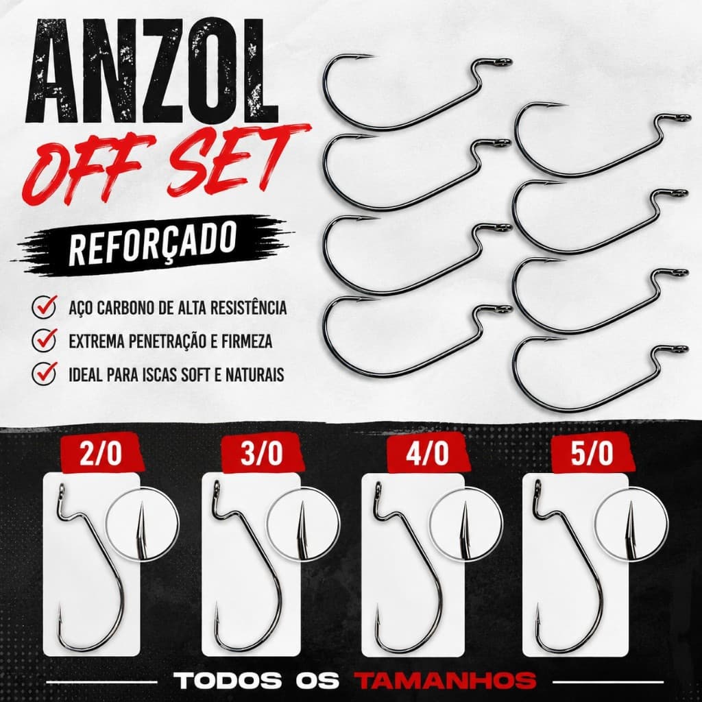 Kit anzol Off Set anti enrosco para iscas Artificiais soft Todos os tamanhos